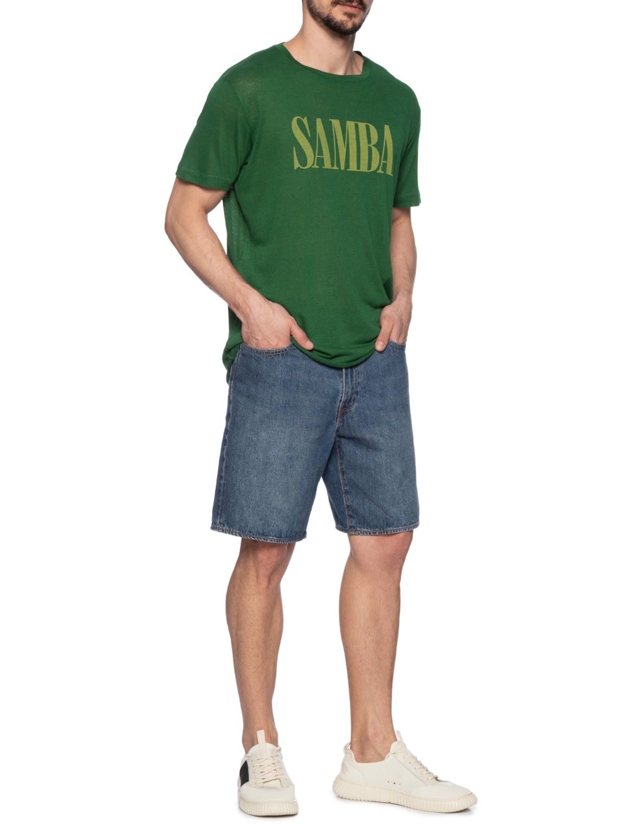 Camiseta Masculina Manga Curta Gola Careca Samba Light Linen Verde Osklen