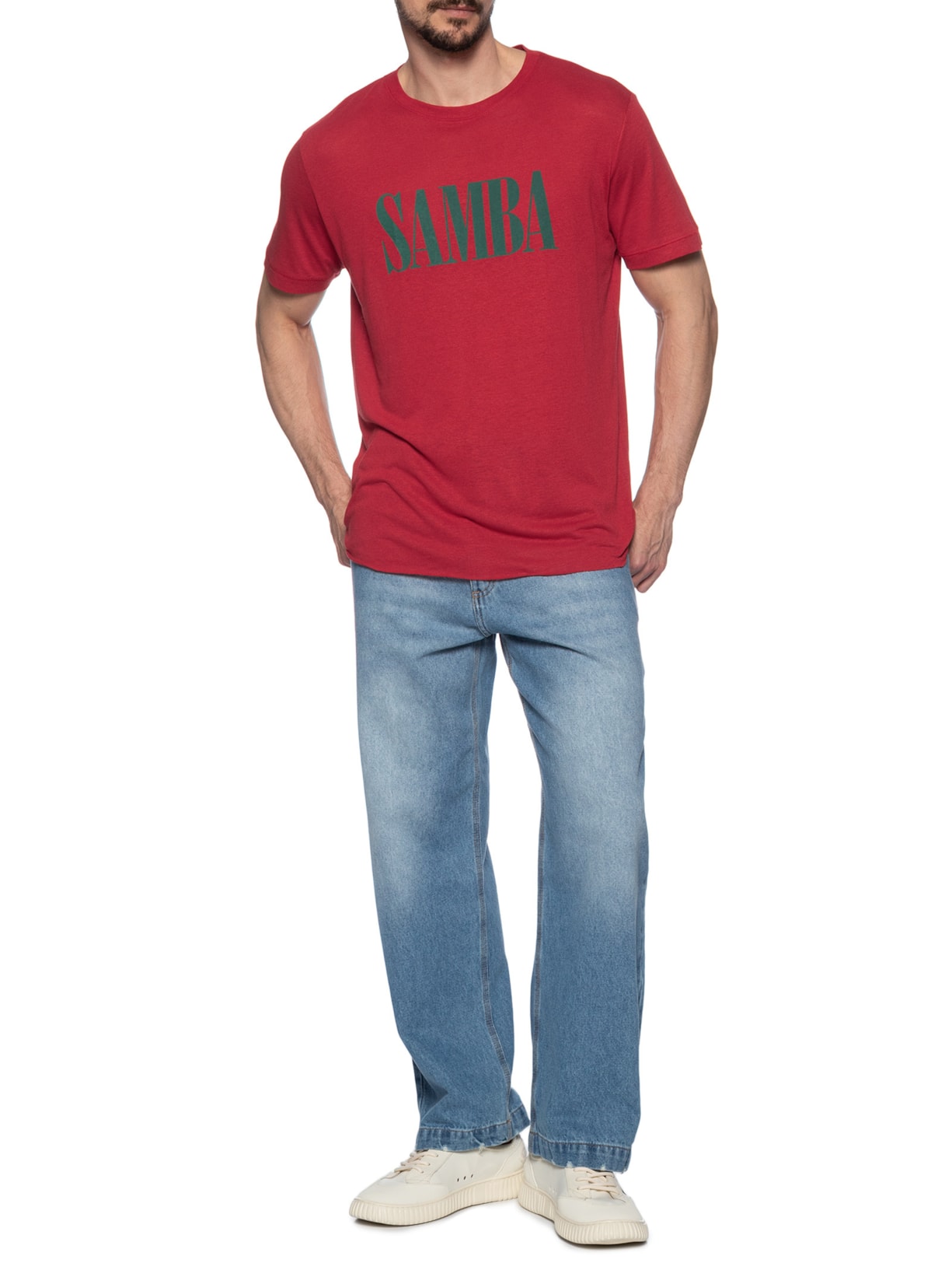 Camiseta Masculina Manga Curta Gola Careca Samba Light Linen Vermelho Osklen