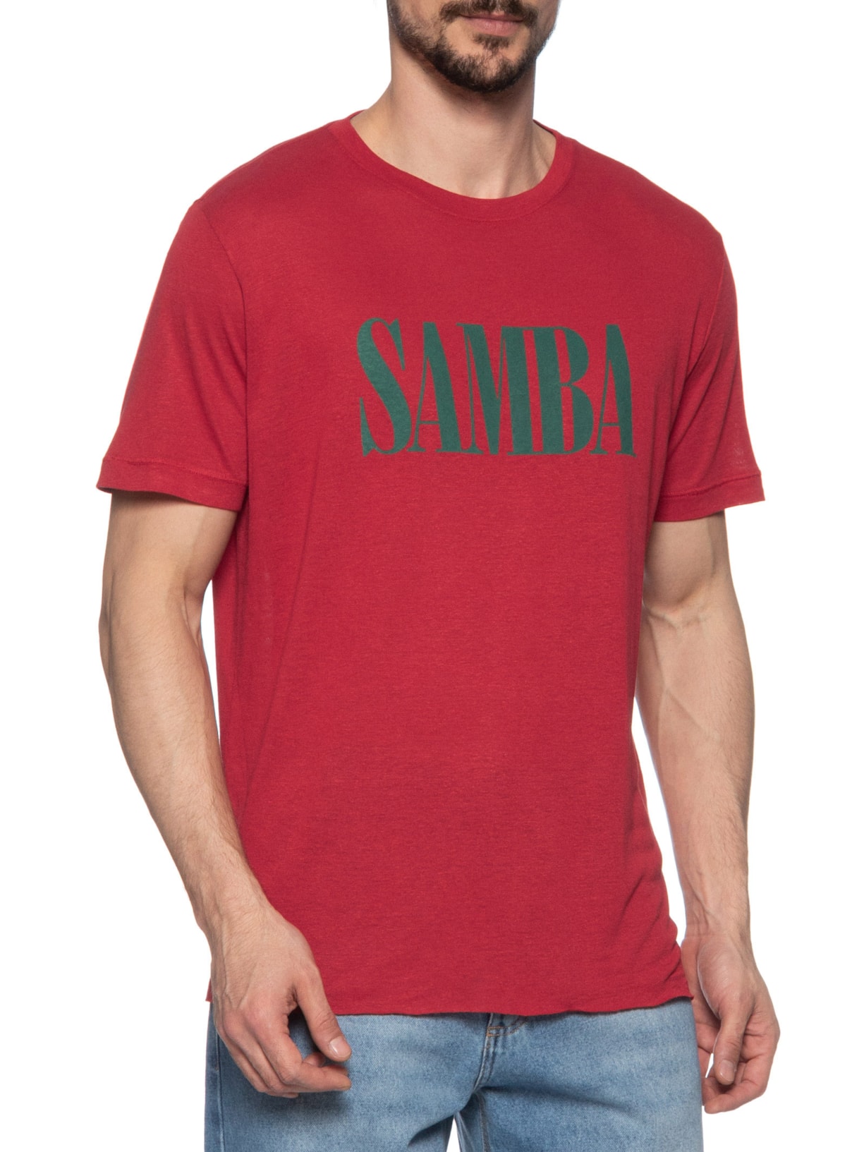 Camiseta Masculina Manga Curta Gola Careca Samba Light Linen Vermelho Osklen