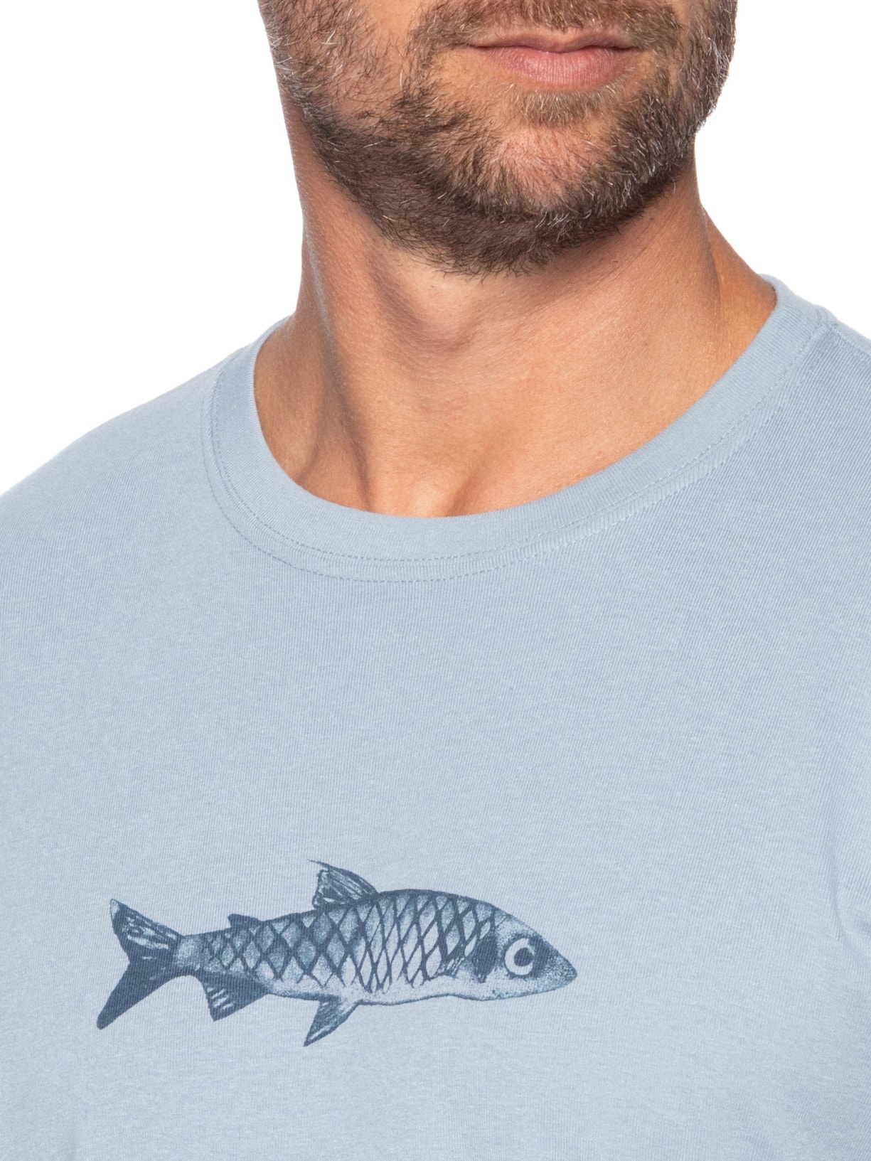 Camiseta Masculina Manga Curta Gola Careca Sardinha Over Azul Osklen