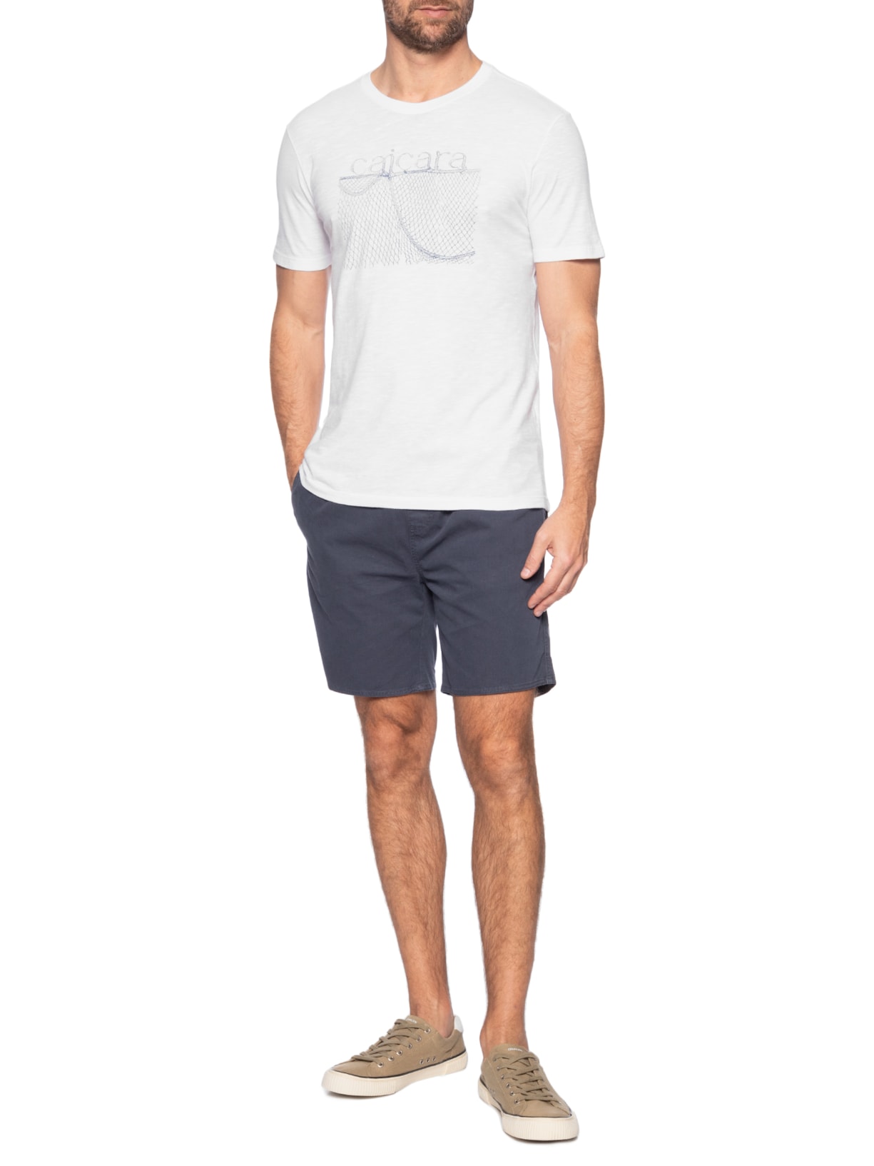 Camiseta Masculina Manga Curta Gola Careca Slim Organic Caiçara Rede Branco Osklen