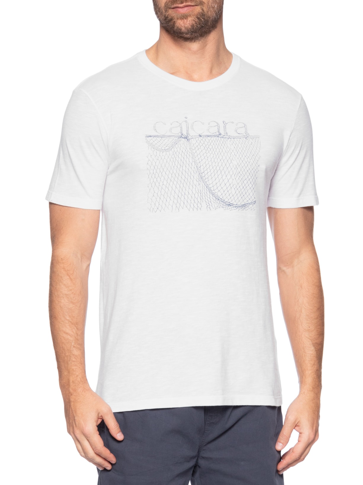 Camiseta Masculina Manga Curta Gola Careca Slim Organic Caiçara Rede Branco Osklen