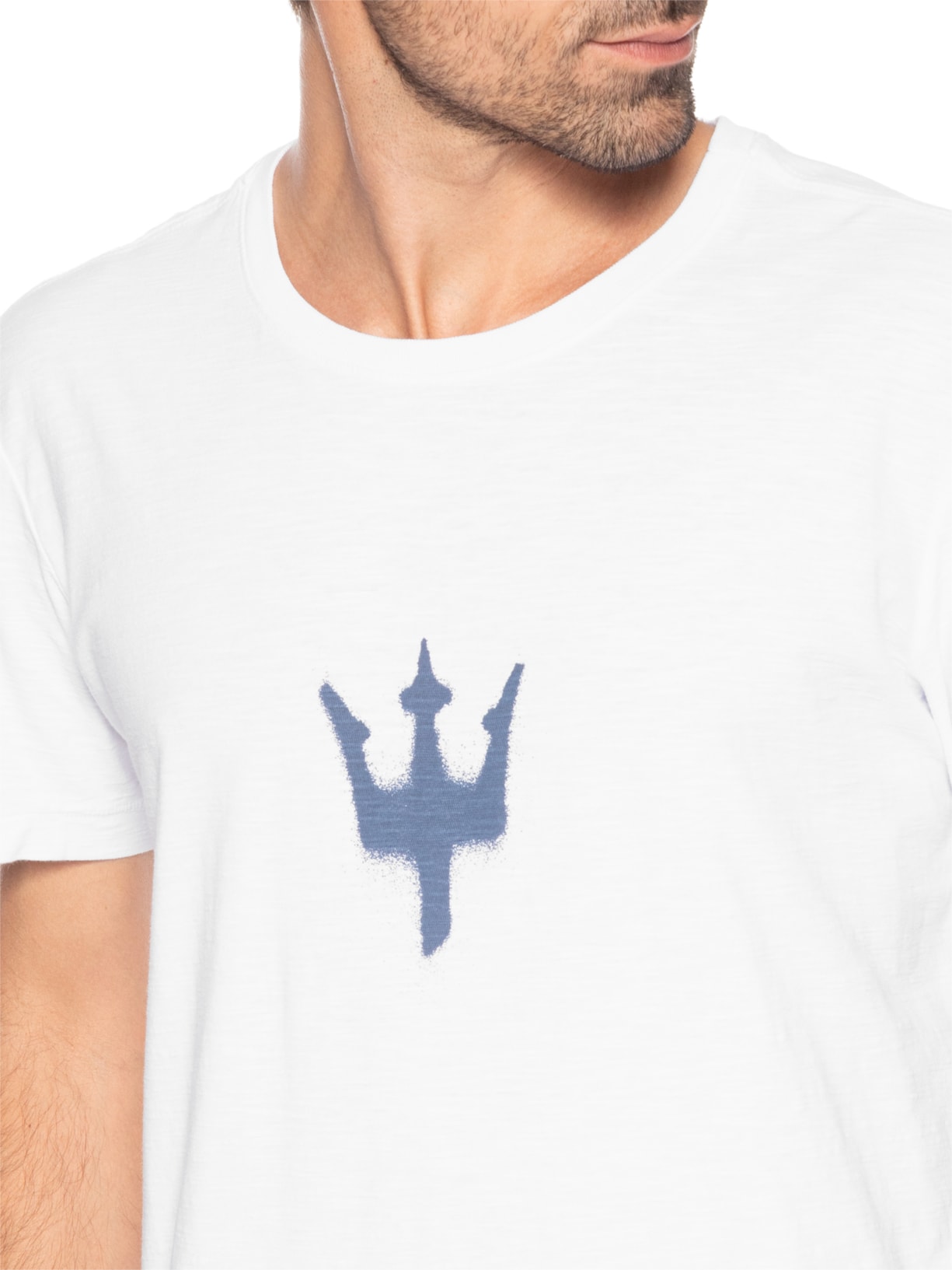 Camiseta Masculina Manga Curta Gola Careca Slim Rough Tridente Spray Branco Osklen
