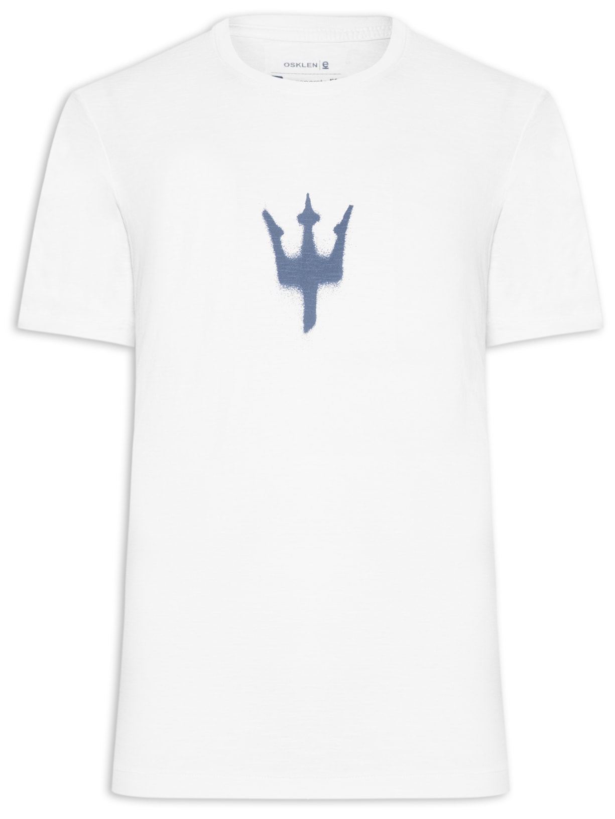 Camiseta Masculina Manga Curta Gola Careca Slim Rough Tridente Spray Branco Osklen