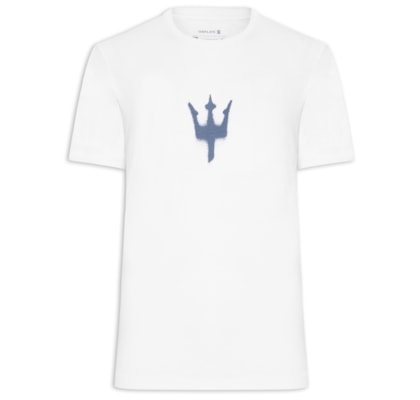 Camiseta Masculina Manga Curta Gola Careca Slim Rough Tridente Spray - Branco