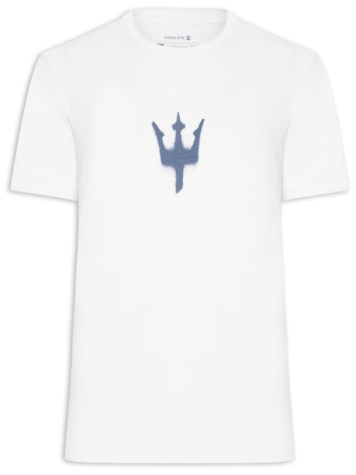 Camiseta Masculina Manga Curta Gola Careca Slim Rough Tridente Spray - Branco