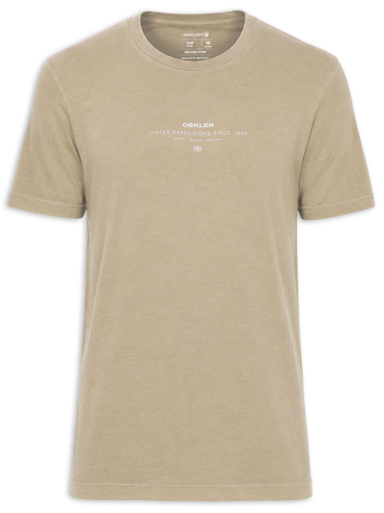 Camiseta Masculina Manga Curta Gola Careca Slim Stone Winter EXP Bege Osklen