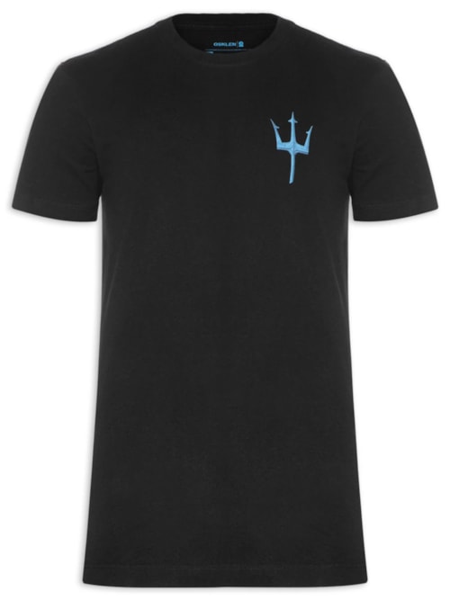 Camiseta Masculina Manga Curta Gola Careca Slim Tridente Madeira - Preto
