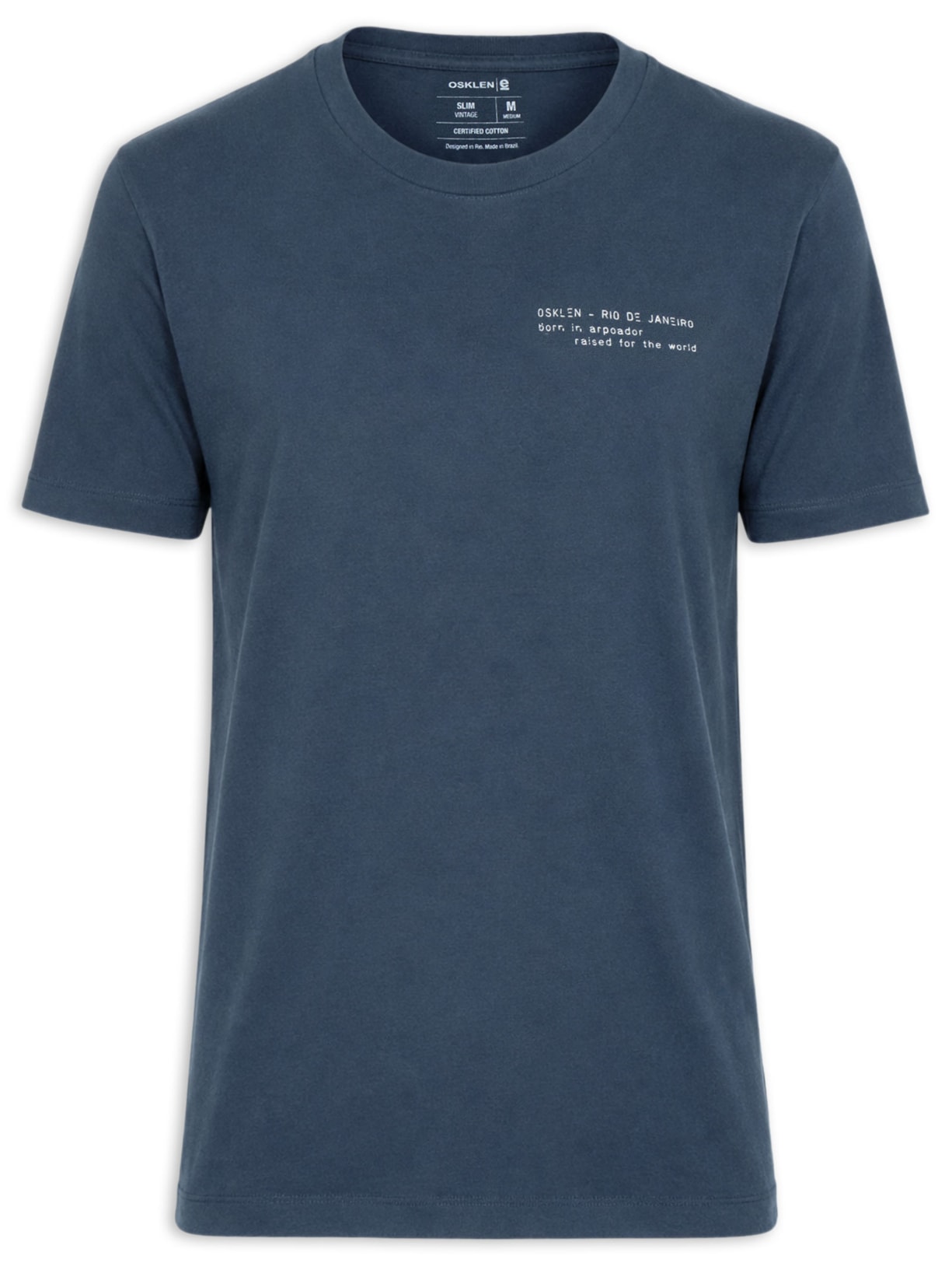 Camiseta Masculina Manga Curta Gola Careca Slim Vintage - Azul