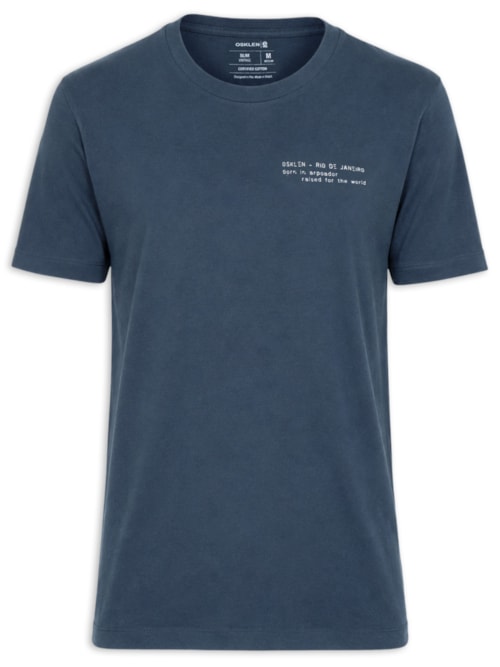 Camiseta Masculina Manga Curta Gola Careca Slim Vintage - Azul