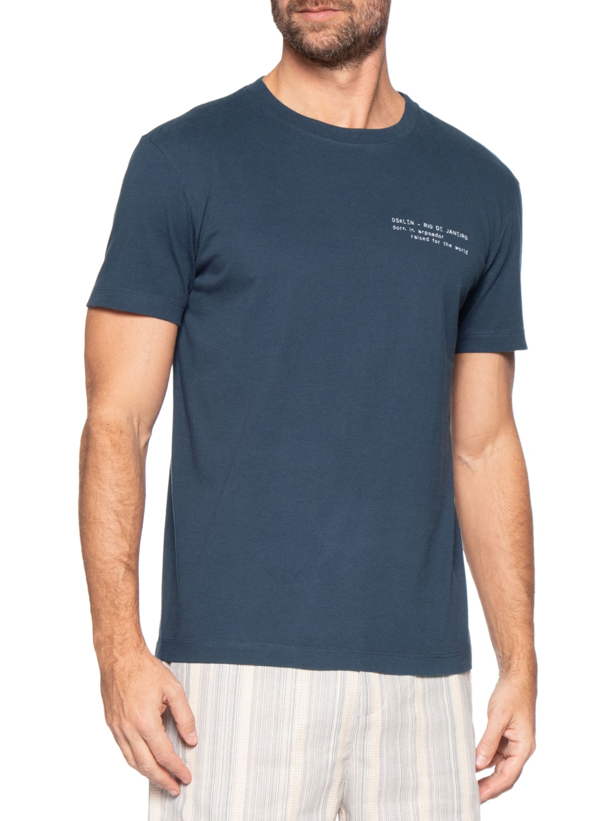 Camiseta Masculina Manga Curta Gola Careca Slim Vintage Azul Osklen