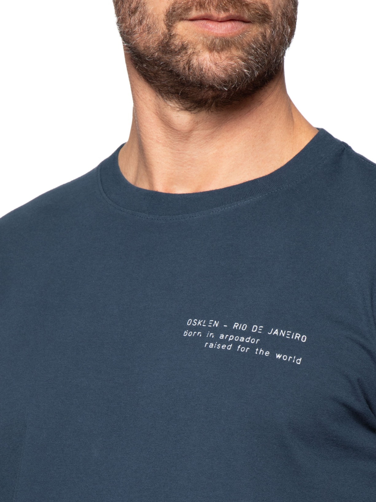 Camiseta Masculina Manga Curta Gola Careca Slim Vintage Azul Osklen
