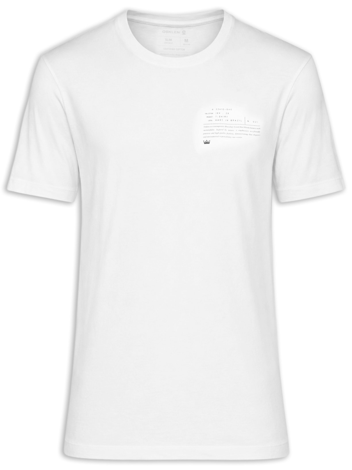 Camiseta Masculina manga Curta Gola Careca Slim Vintage Carimbo Laboratório Branco Osklen