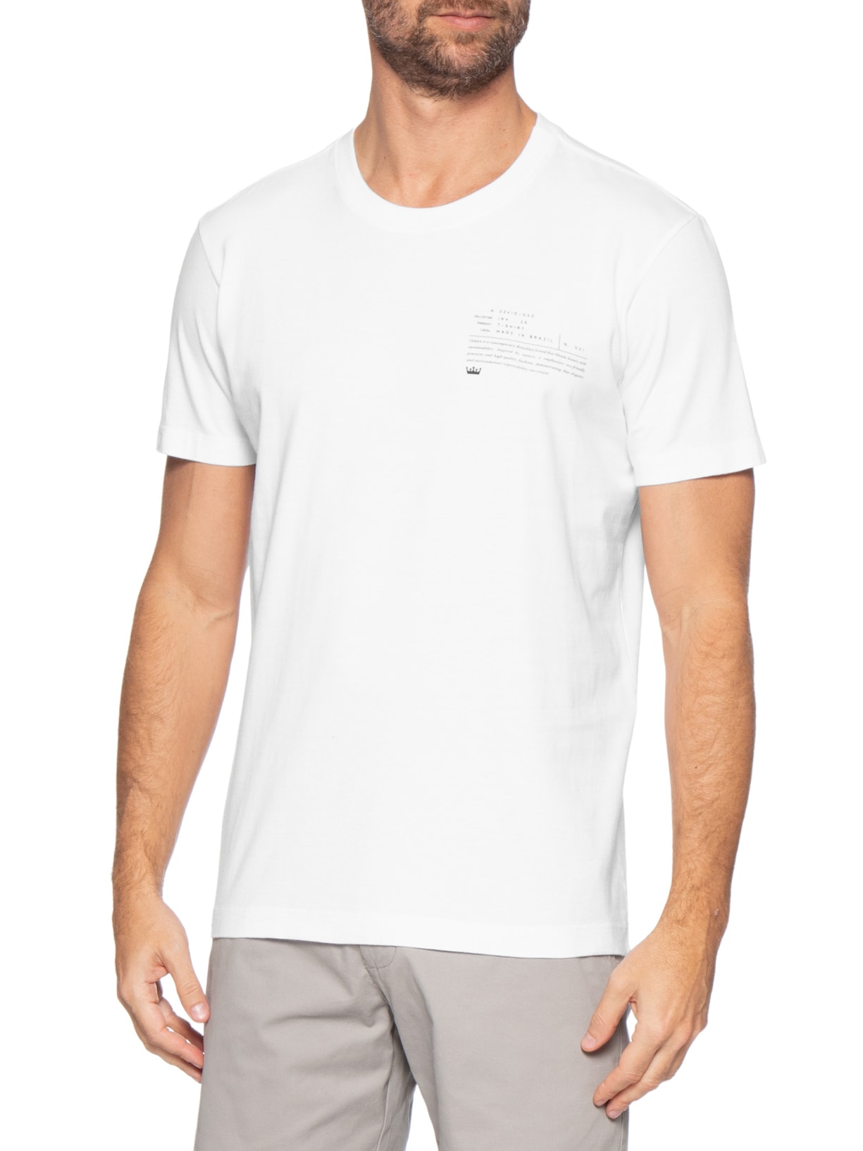 Camiseta Masculina manga Curta Gola Careca Slim Vintage Carimbo Laboratório Branco Osklen