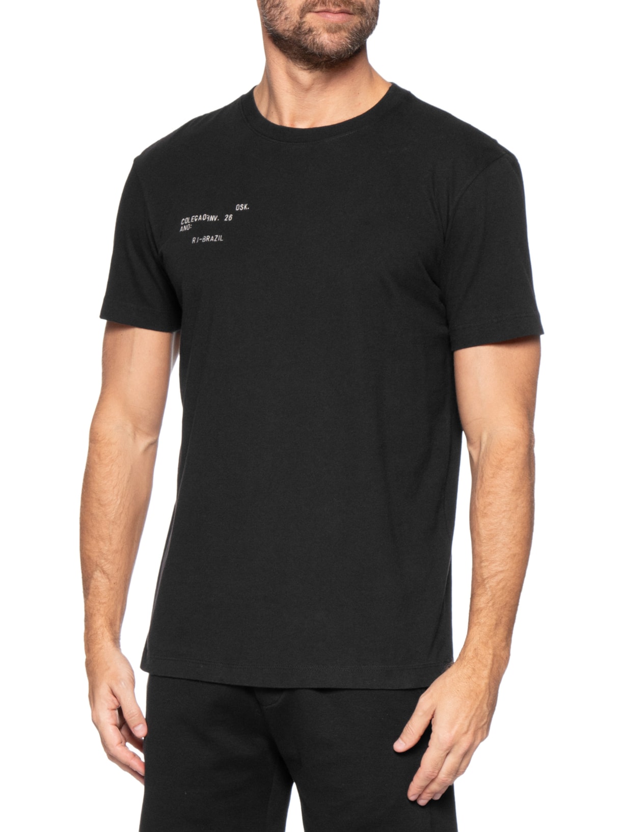 Camiseta Masculina Manga Curta Gola Careca Slim Vintage Carimbo Preto Osklen