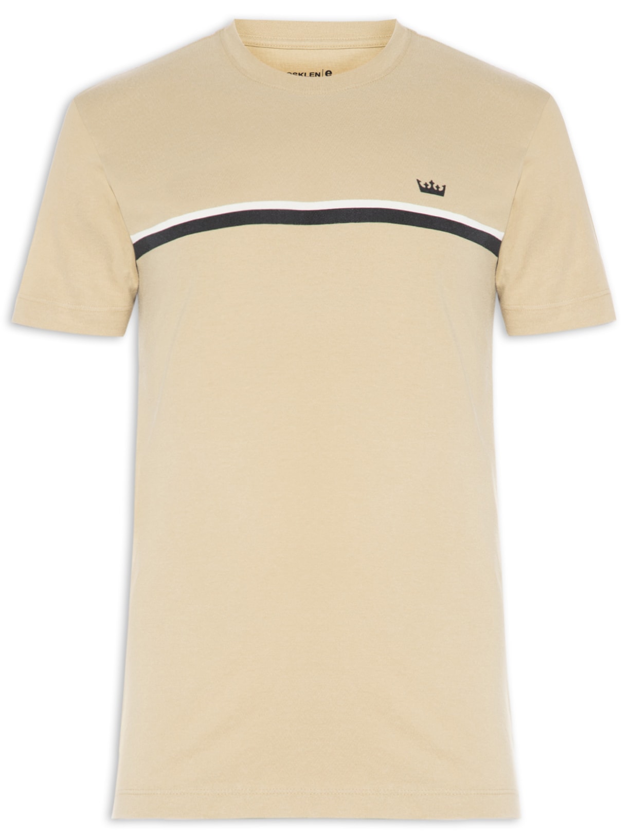 Camiseta Masculina Manga Curta Gola Careca Slim Vintage Listra Riva Coroa- Bege Osklen