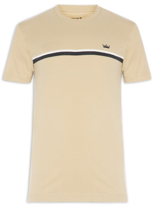 Camiseta Masculina Manga Curta Gola Careca Slim Vintage Listra Riva Coroa- Bege