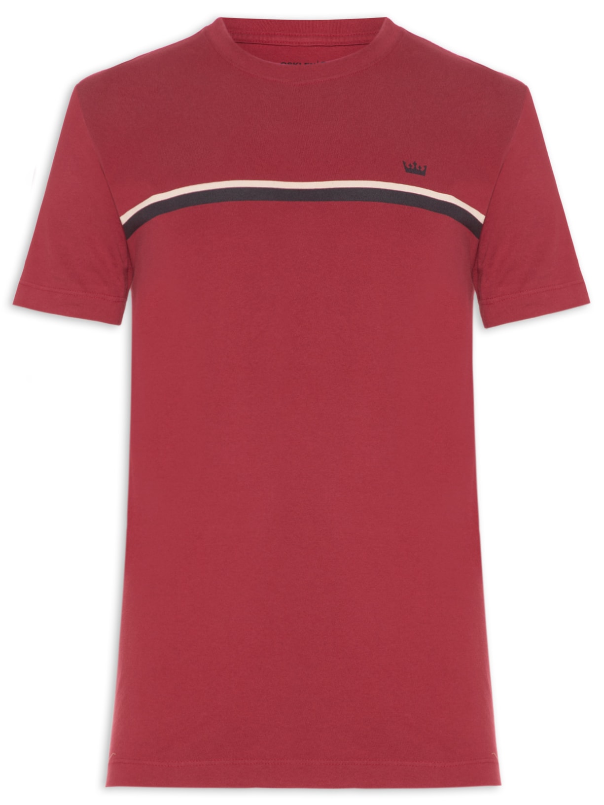 Camiseta Masculina Manga Curta Gola Careca Slim Vintage Listra Riva Coroa- Vermelho