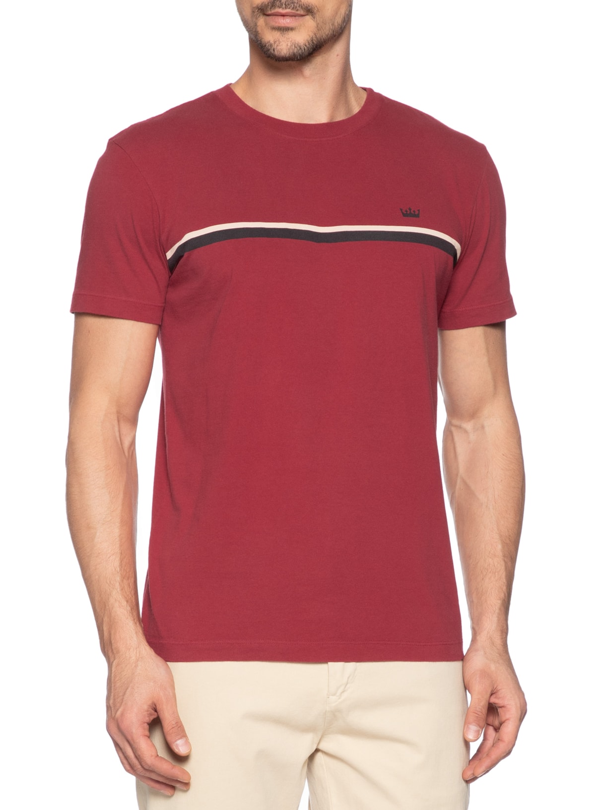 Camiseta Masculina Manga Curta Gola Careca Slim Vintage Listra Riva Coroa- Vermelho Osklen