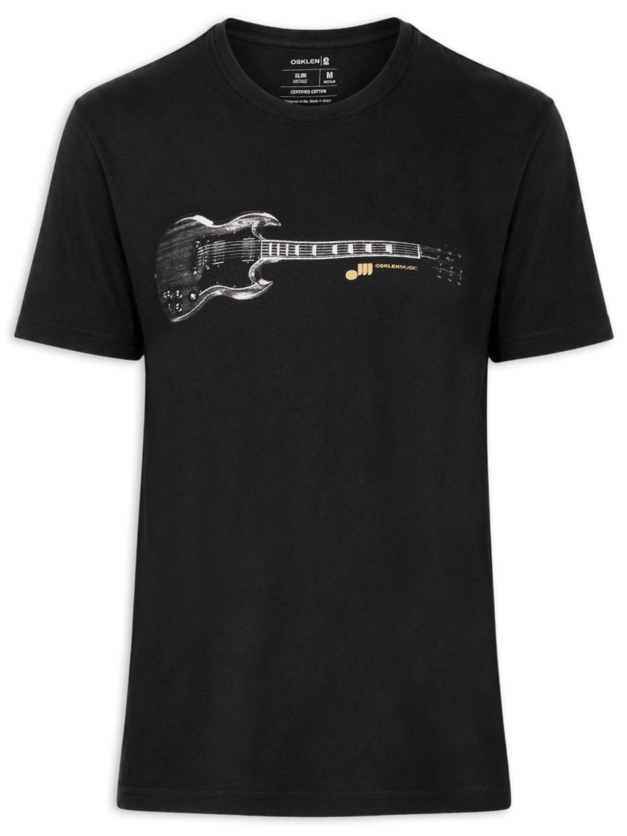 Camiseta Masculina Manga Curta Gola Careca Slim Vintage Preto Osklen