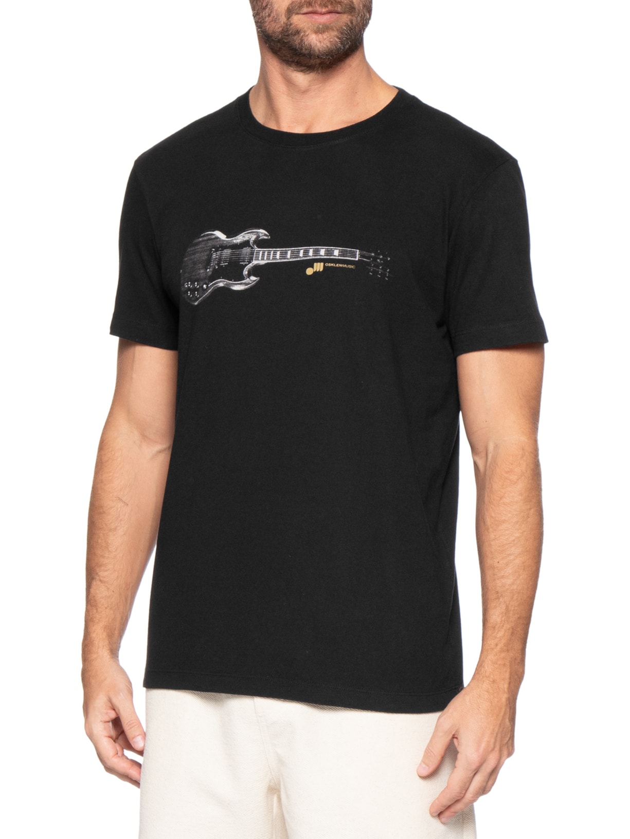 Camiseta Masculina Manga Curta Gola Careca Slim Vintage Preto Osklen