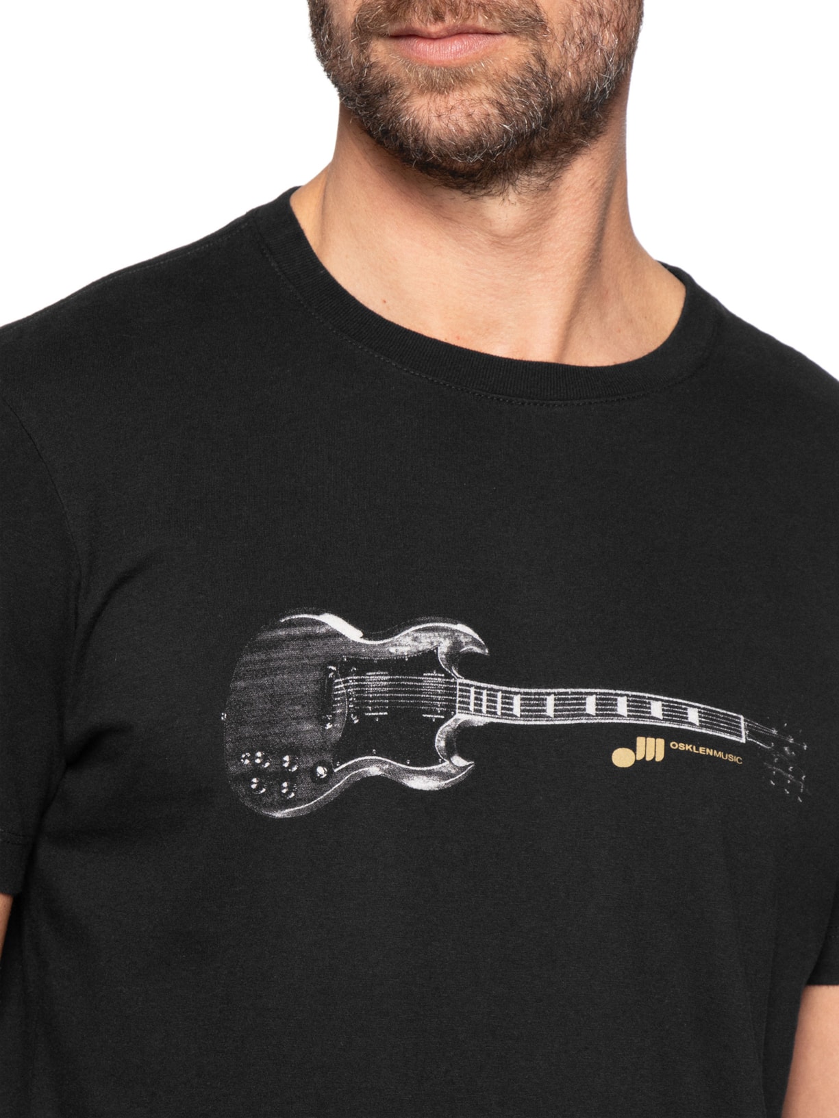 Camiseta Masculina Manga Curta Gola Careca Slim Vintage Preto Osklen