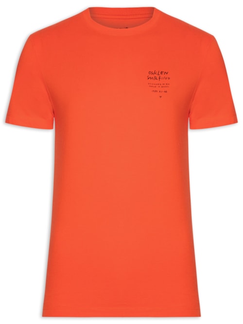 Camiseta Masculina Manga Curta Gola Careca Slim Vintage Surf Handwriting - Laranja