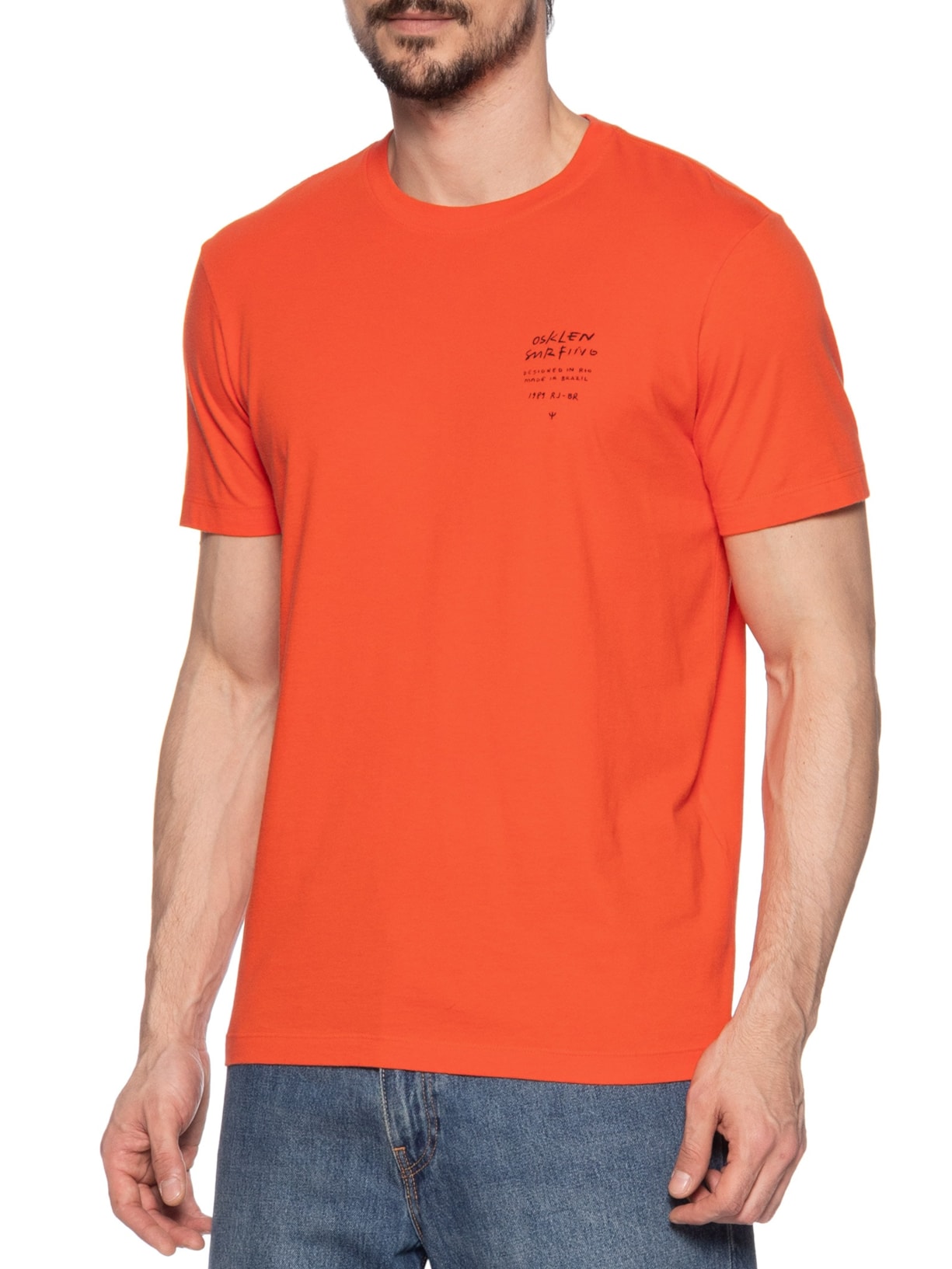 Camiseta Masculina Manga Curta Gola Careca Slim Vintage Surf Handwriting Laranja Osklen