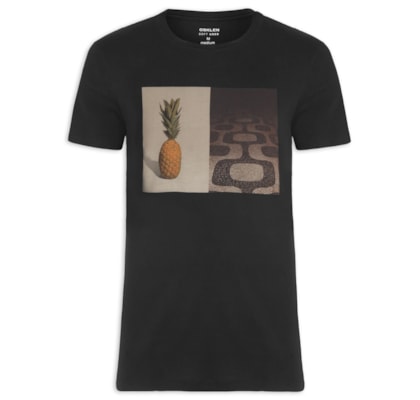 Camiseta Masculina Manga Curta Gola Careca Soft Used Abacaxi Calcadao - Preto