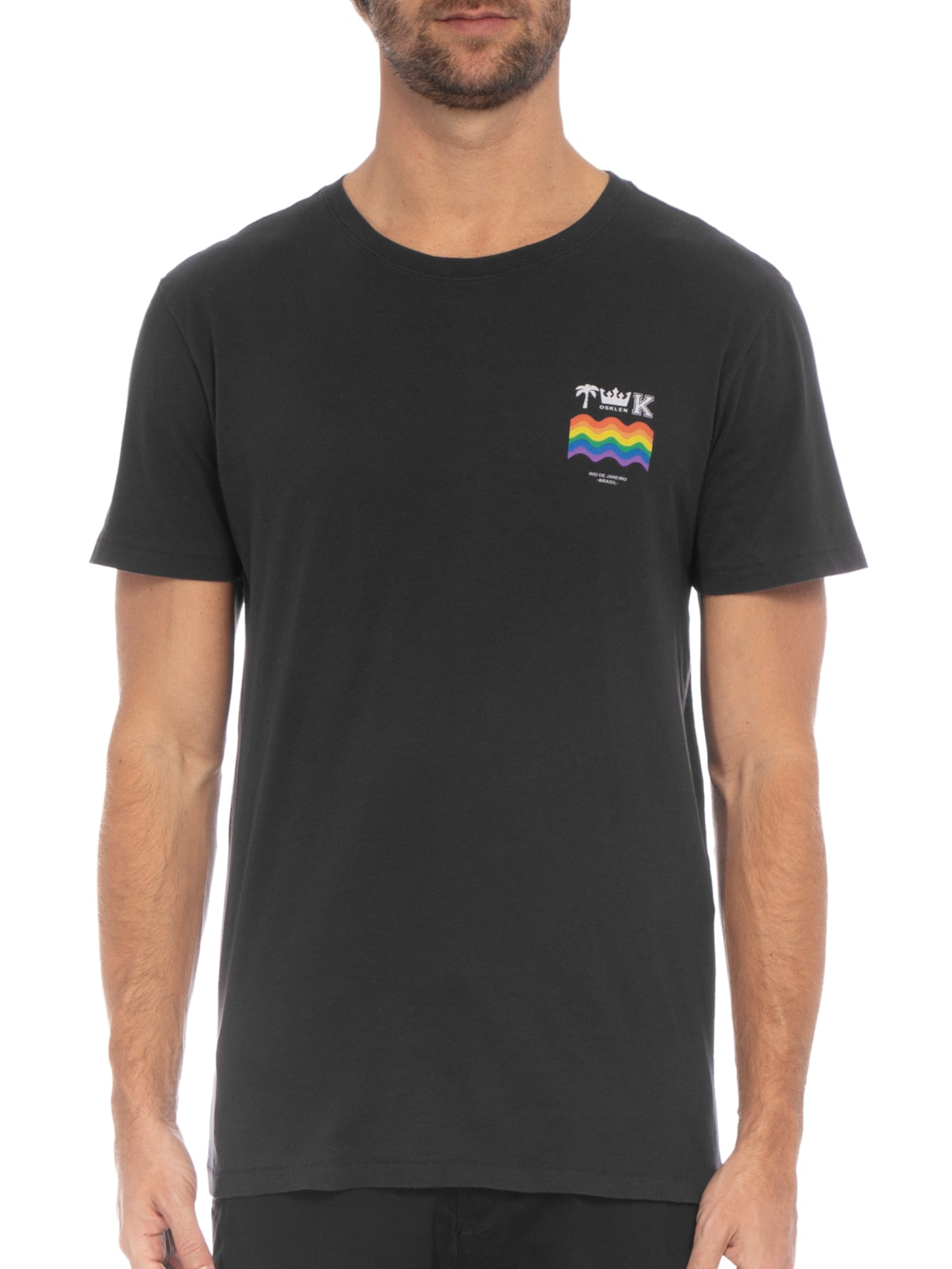 Camiseta Masculina Manga Curta Gola Careca Soft Used Brasao Color Preto Osklen