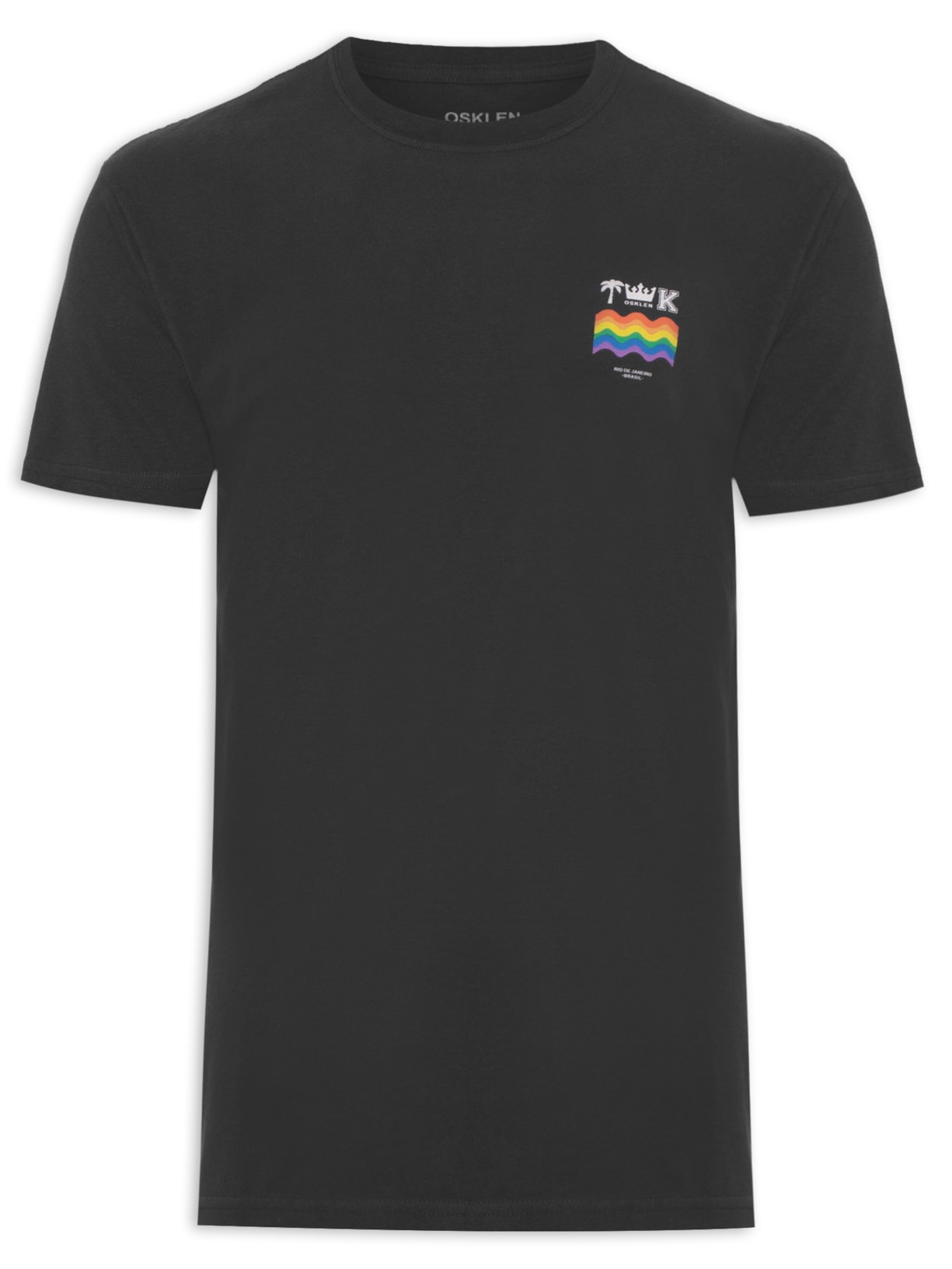 Camiseta Masculina Manga Curta Gola Careca Soft Used Brasao Color Preto Osklen