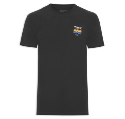 Camiseta Masculina Manga Curta Gola Careca Soft Used Brasao Color - Preto