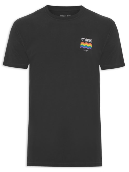 Camiseta Masculina Manga Curta Gola Careca Soft Used Brasao Color - Preto