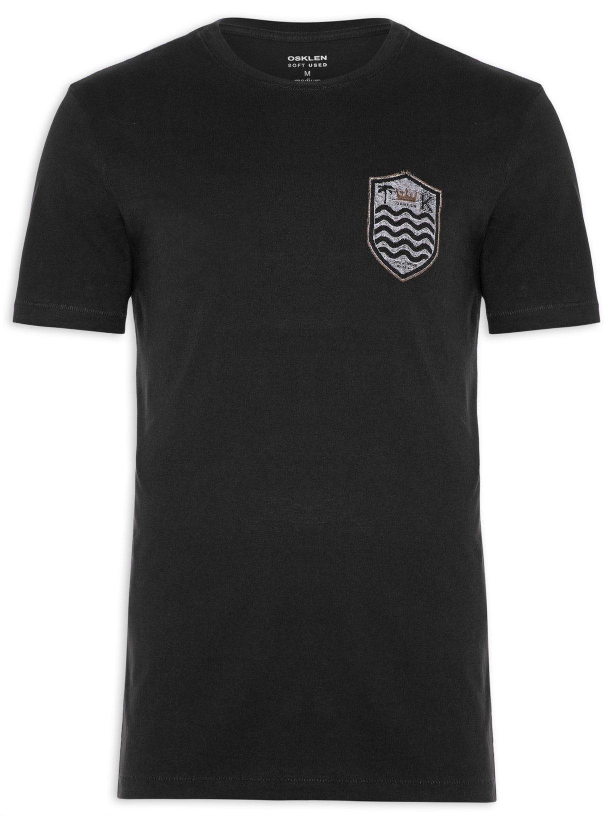 Camiseta Masculina Manga Curta Gola Careca Soft Used Brasão Gaze Preto Osklen