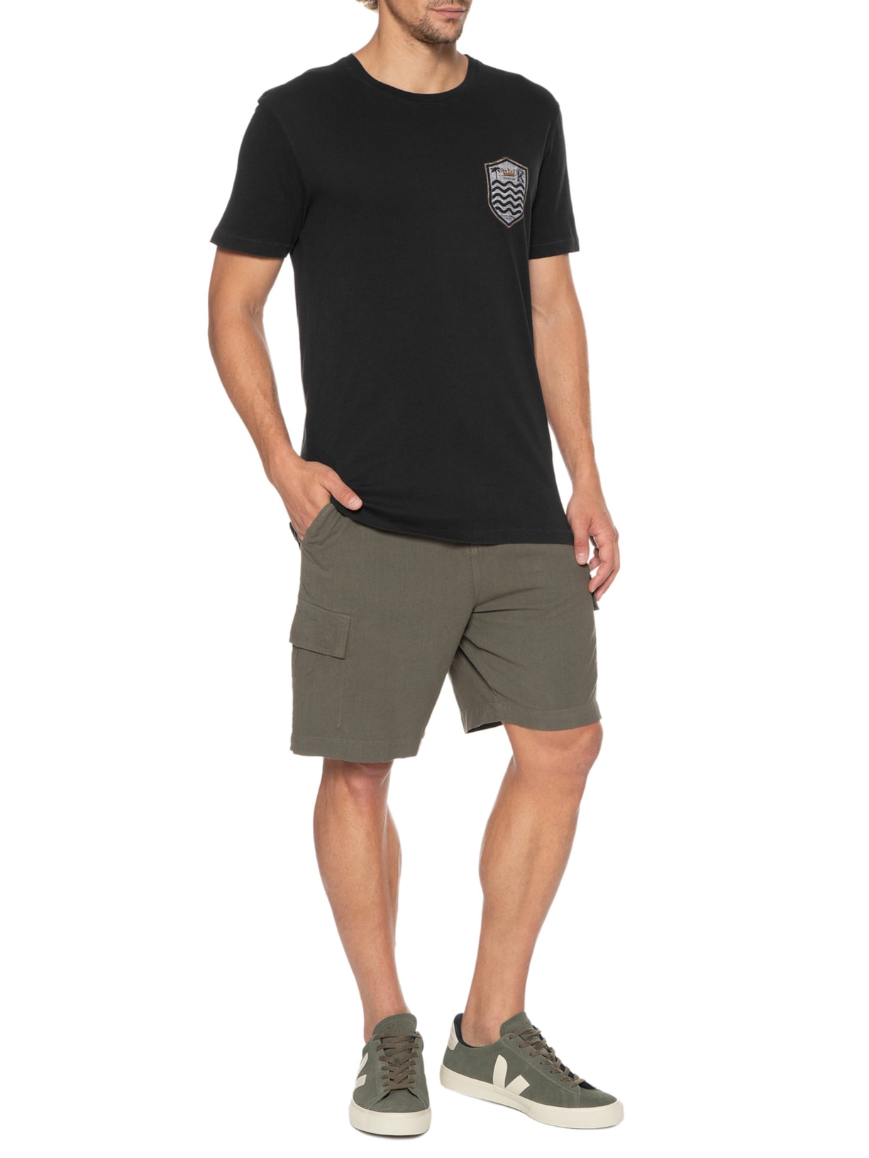 Camiseta Masculina Manga Curta Gola Careca Soft Used Brasão Gaze Preto Osklen