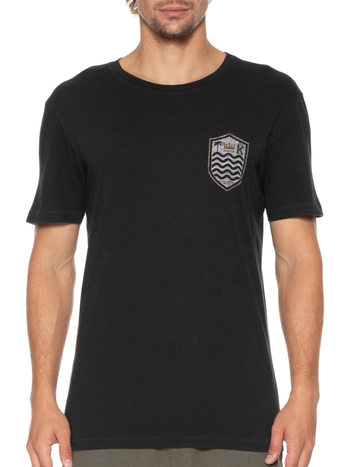 Camiseta Masculina Manga Curta Gola Careca Soft Used Brasão Gaze Preto Osklen