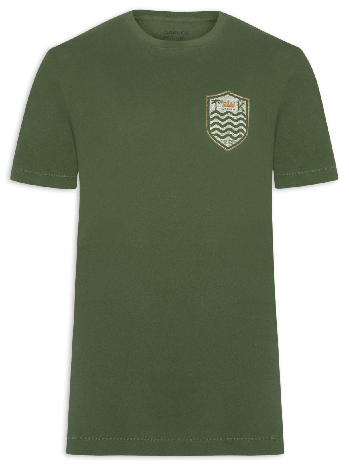 Camiseta Masculina Manga Curta Gola Careca Soft Used Brasão Gaze Verde Osklen
