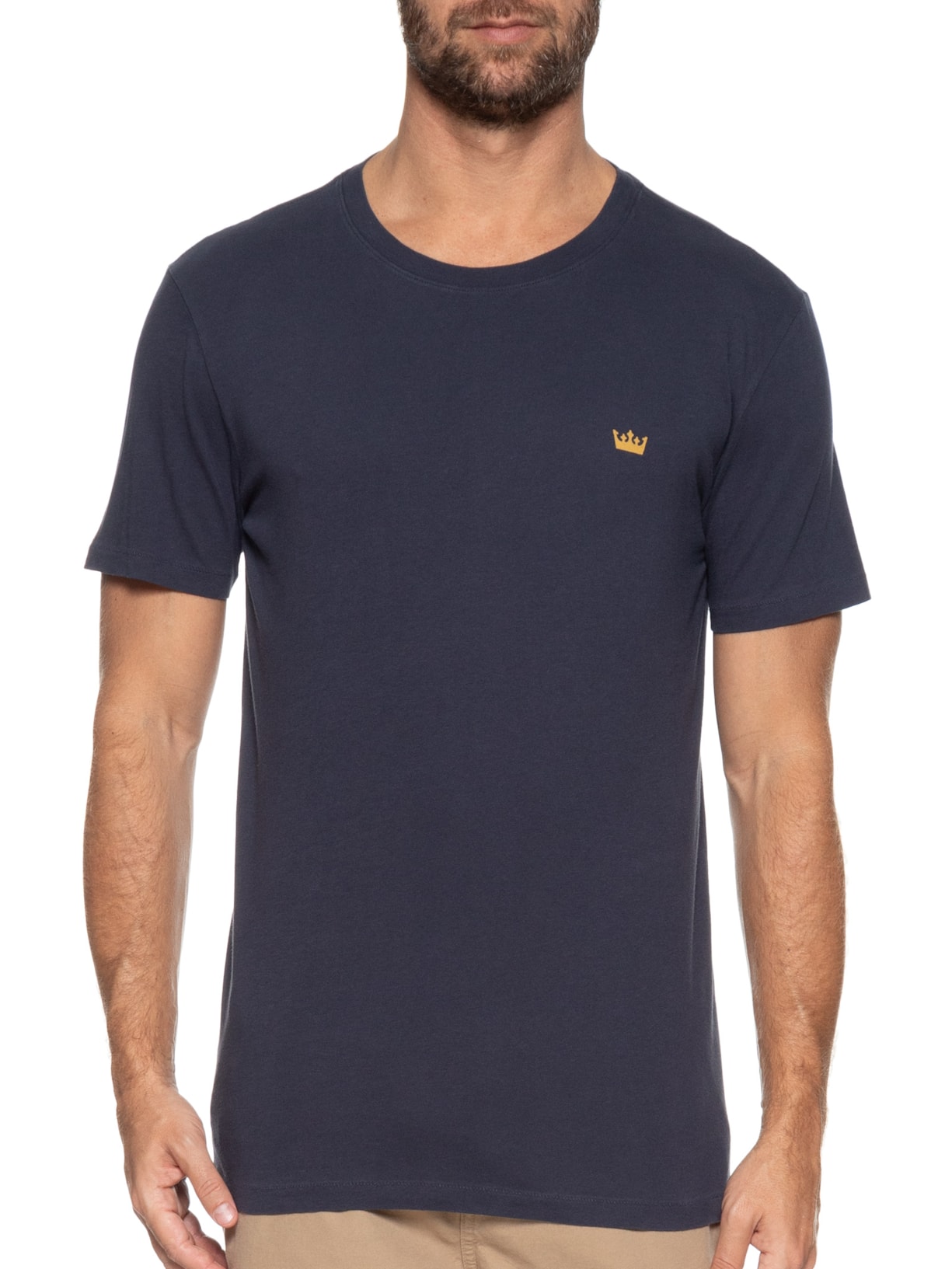 Camiseta Masculina Manga Curta Gola Careca Soft Used Gold Crown Mc Azul Osklen