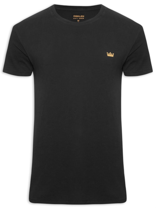 Camiseta Masculina Manga Curta Gola Careca Soft Used Gold Crown Mc - Preto
