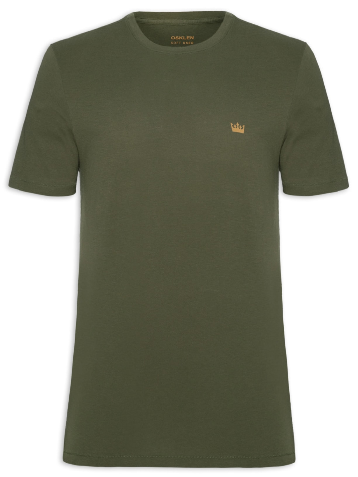 Camiseta Masculina Manga Curta Gola Careca Soft Used Gold Crown Mc Verde Osklen