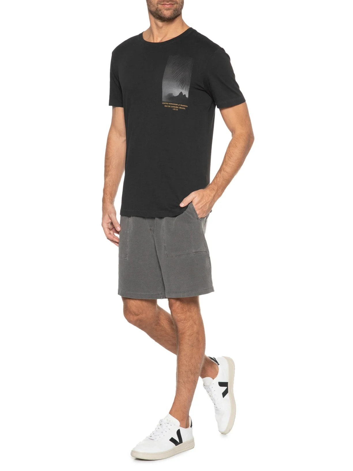 Camiseta Masculina Manga Curta Gola Careca Soft Used Uki Preto Osklen