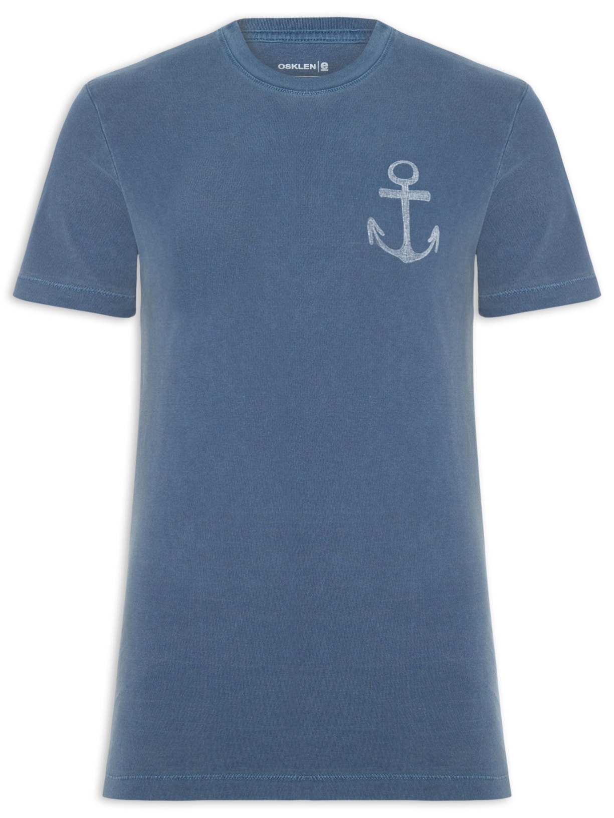 Camiseta Masculina Manga Curta Gola Careca Stone Âncora Slim - Azul