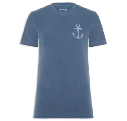 Camiseta Masculina Manga Curta Gola Careca Stone Âncora Slim - Azul