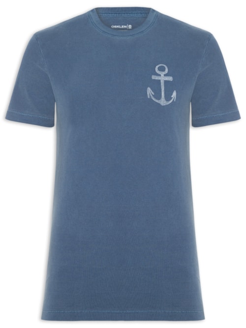 Camiseta Masculina Manga Curta Gola Careca Stone Âncora Slim - Azul