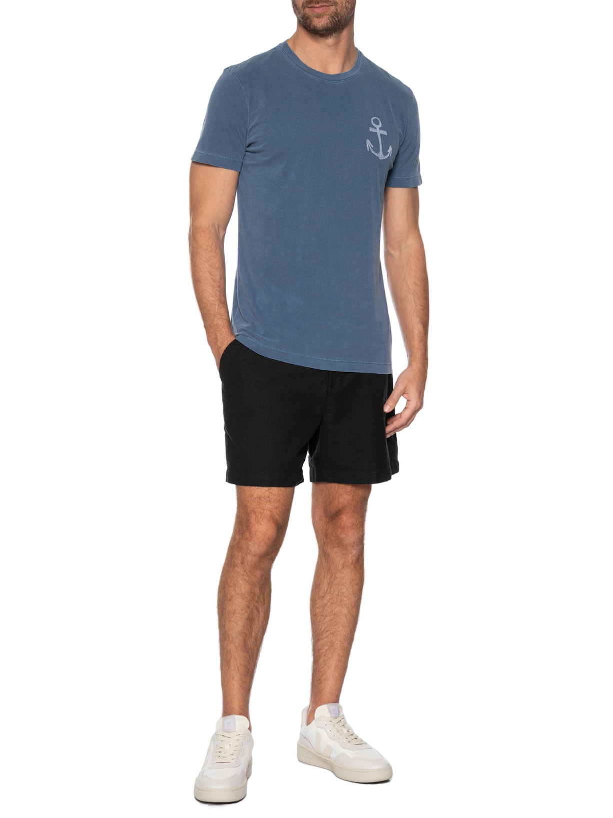 Camiseta Masculina Manga Curta Gola Careca Stone Âncora Slim Azul Osklen