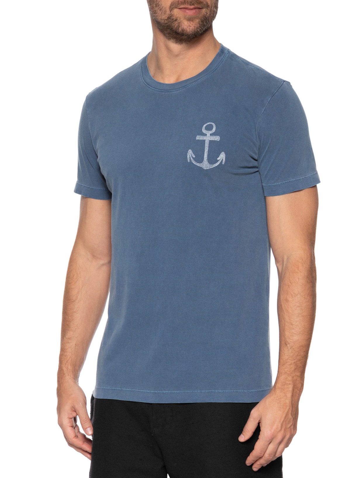Camiseta Masculina Manga Curta Gola Careca Stone Âncora Slim Azul Osklen