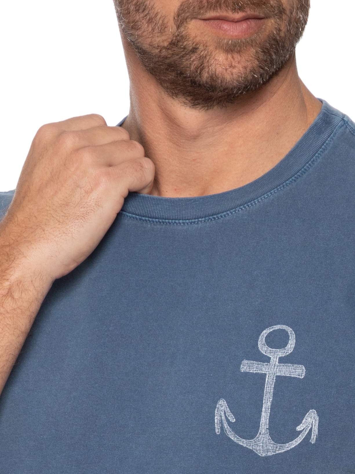 Camiseta Masculina Manga Curta Gola Careca Stone Âncora Slim Azul Osklen