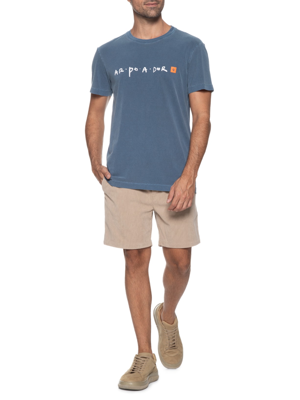 Camiseta Masculina Manga Curta Gola Careca Stone Arpoador Azul Osklen