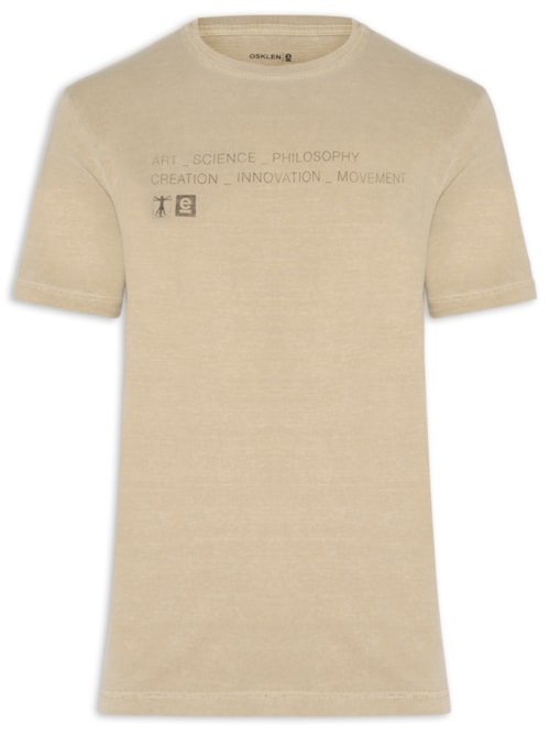 Camiseta Masculina Manga Curta Gola Careca Stone Art Sci Philo - Bege