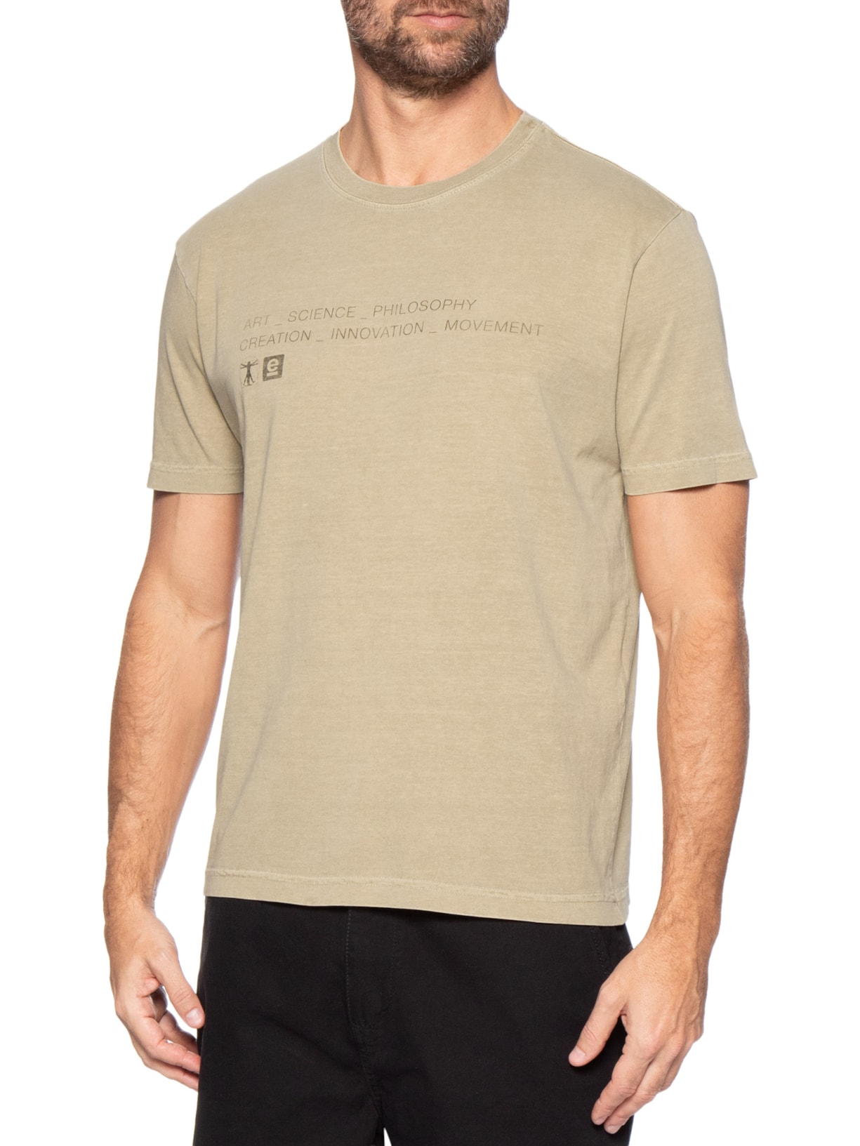 Camiseta Masculina Manga Curta Gola Careca Stone Art Sci Philo Bege Osklen